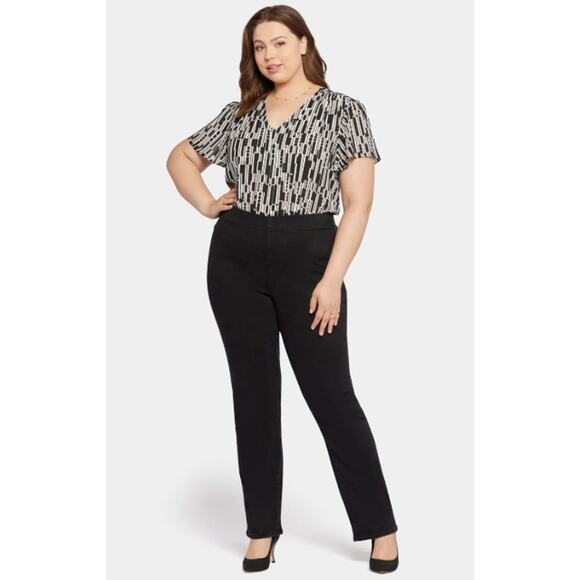 NYDJ Pull On Straight Leg High Rise Pants Sculpt-HER Lift x Tuck Black Size XL - Picture 1 of 11